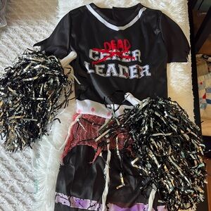 💀 Dead Cheerleader Halloween Costume with Pom Poms